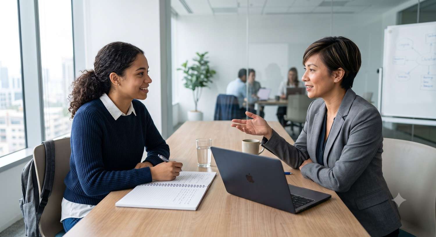 Career mentor guiding a college student toward academic and career success